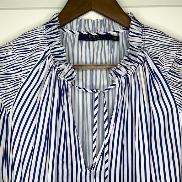 NWOT Ralph Lauren Blue Label collection French Blue & White V-Neck Blouse - Picture 6 of 10